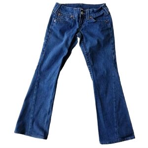 True Religion Womens Joey Jeans Sz 26 Dark Blue Wide Leg Flare Denim Inseam 27.5